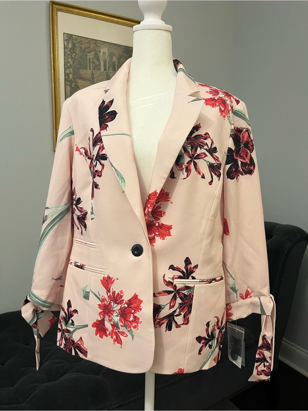 Nine West Blush Pink Floral Single-Button Blazer